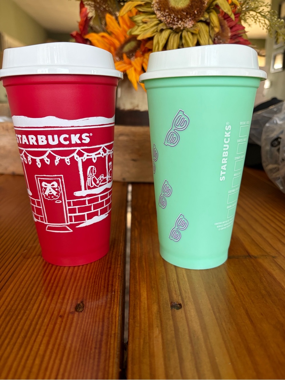 Starbucks Red and Mint Green Reusable Tumblers with White Lids